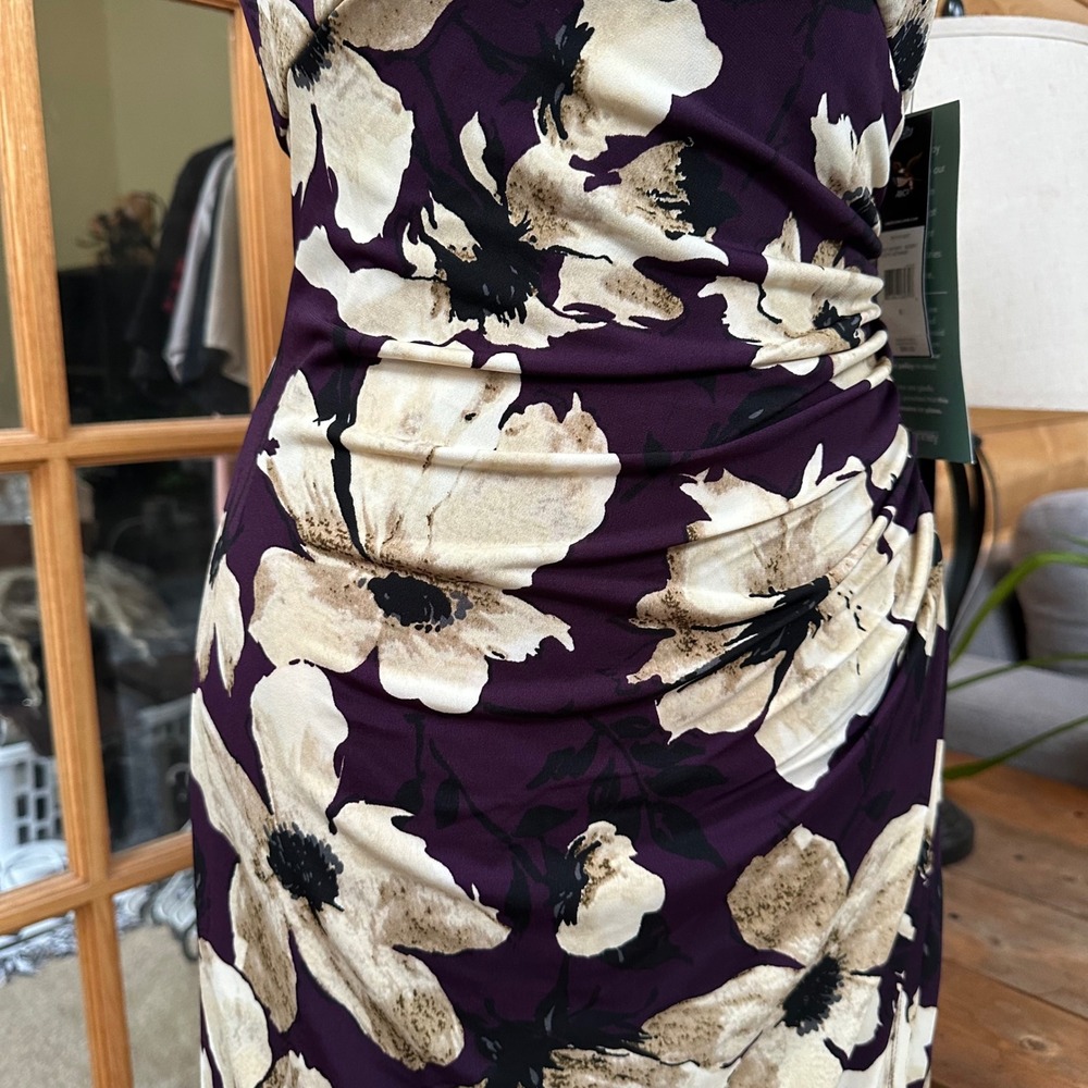 American Living Floral Print Sheath Dress Purple‎ Beige Black Size 6 - Picture 6 of 9